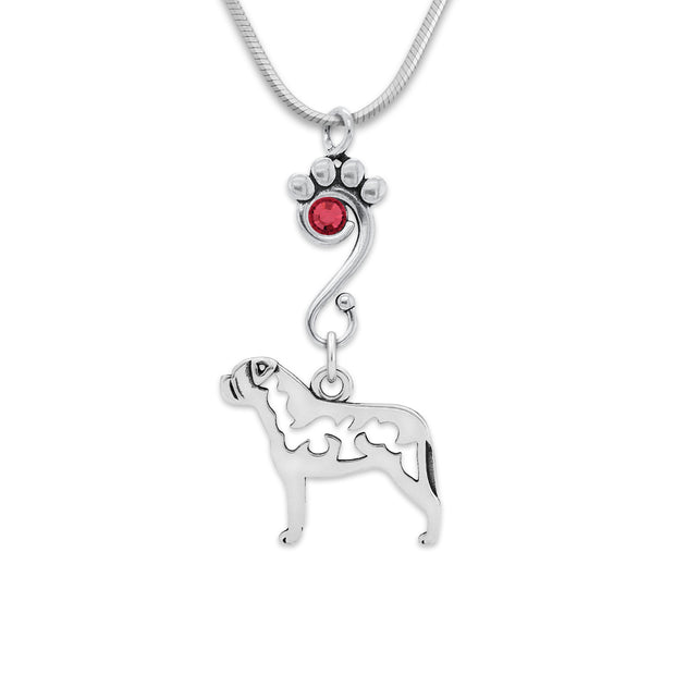 Bullmastiff Necklace Body Design with Siam Crystal in Sterling Silver on Snake Chain.