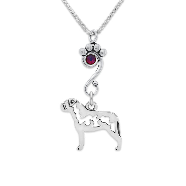 Bullmastiff Necklace Body Design with Volcano Crystal in Sterling Silver on Box Chain.
