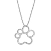 CZ Outline Paw Print Necklace In Sterling Silver