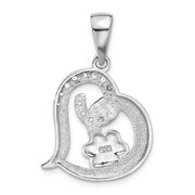 CZ Paw Print Heart Pendant in Sterling Silver, Always On My Heart Necklace