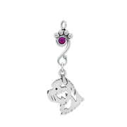 Cairn Terrier Pendant Head Design with Amethyst Crystal in Sterling Silver.