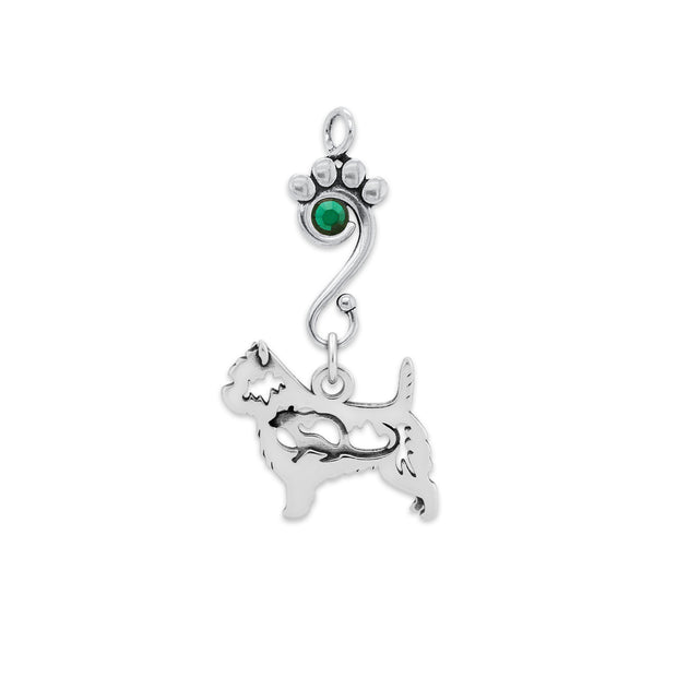 Cairn Terrier Pendant Body Design with Rat and Emerald Crystal in Sterling Silver.