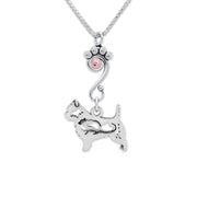 Cairn Terrier Necklace Body Design with Rat and Light Amethyst Crystal in Sterling Silver on Box Chain.