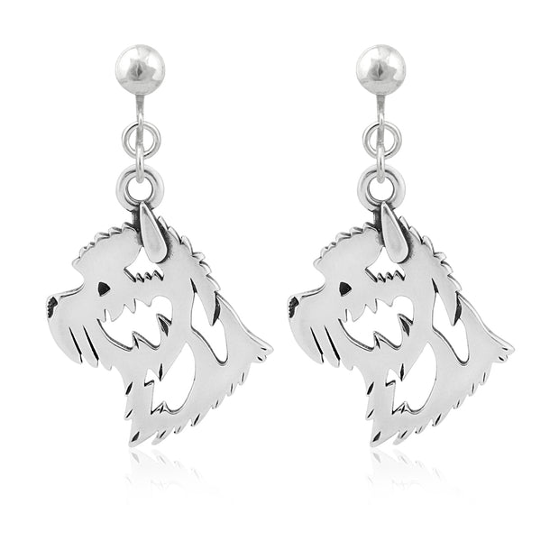Cairn Terrier Clip-On Earrings Head Design in Sterling Silver.