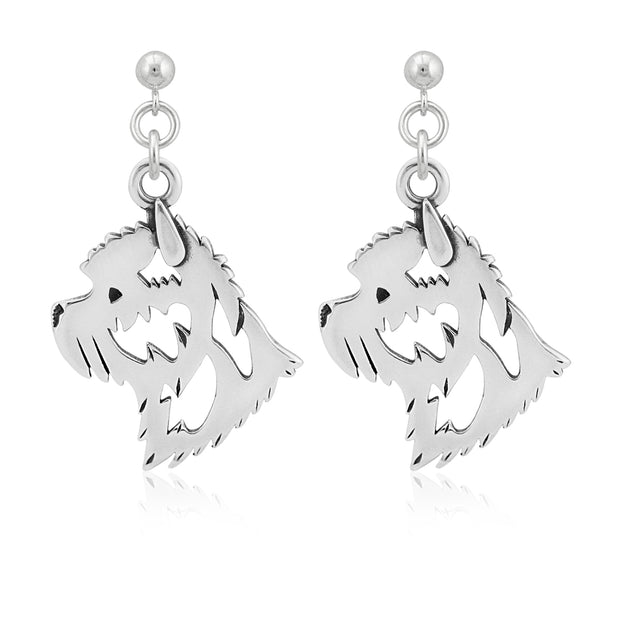 Cairn Terrier Earrings Head Design in Sterling Silver in Dangle Post.