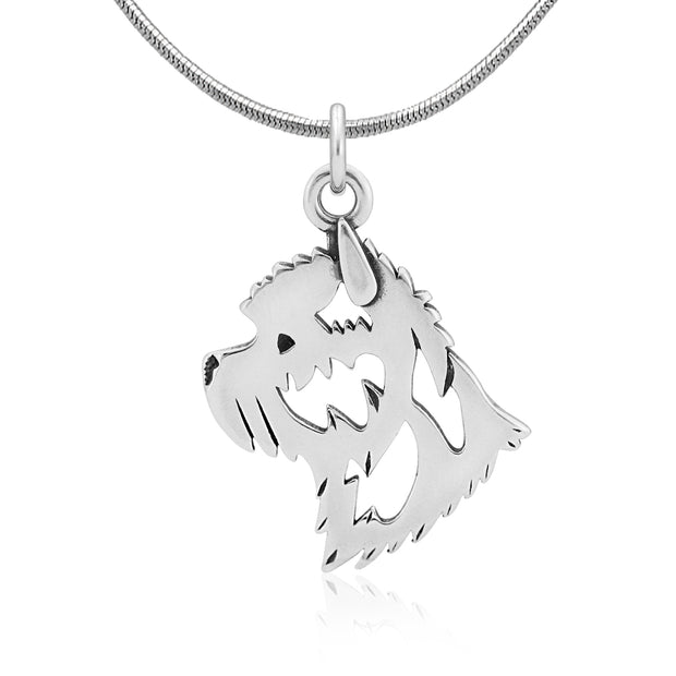 Cairn Terrier Necklace Head Design in Sterling Silver on Snake Chain.
