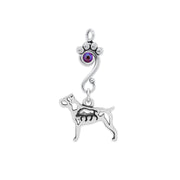 Cane Corso Pendant Body Design with Wild Boar with Fuchsia Crystal in Sterling Silver.