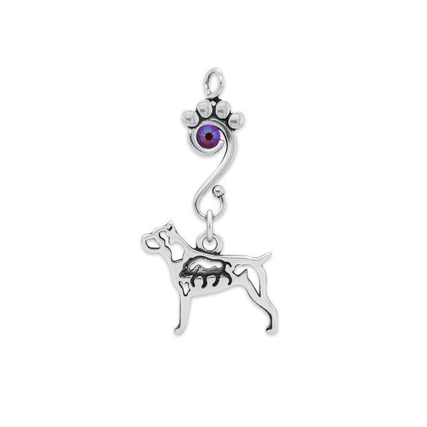 Cane Corso Pendant Body Design with Wild Boar with Fuchsia Crystal in Sterling Silver.