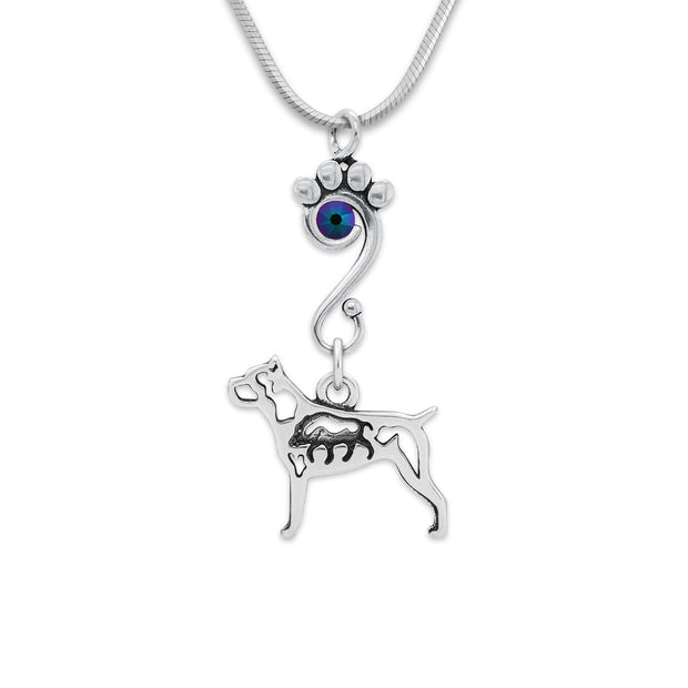 Cane Corso Necklace Body Design with Wild Boar with Scarabaeus Crystal in Sterling Silver on Snake Chain.
