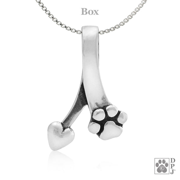Paw and heart necklace jewelry in sterling silver, Top rated dog mom gifts