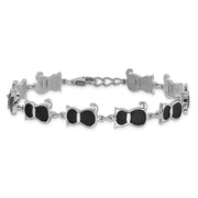 Black Onyx Cat Bracelet w/10 Kitty Cats, Cat Jewelry