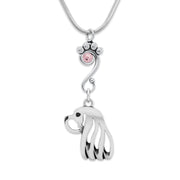 Cavalier King Charles Spaniel Necklace Head Design with Light Amethyst Crystal in Sterling Silver on Snake Chain.