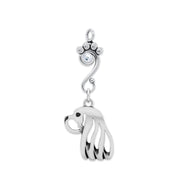 Cavalier King Charles Spaniel Pendant Head Design with Crystal in Sterling Silver.