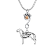 Chesapeake Bay Retriever Necklace Body Design with Duck with Rose Gold Crystal in Sterling Silver on Snake Chain.