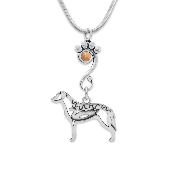 Chesapeake Bay Retriever Necklace Body Design with Duck with Rose Gold Crystal in Sterling Silver on Snake Chain.