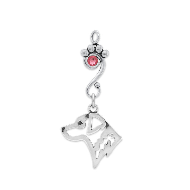 Chesapeake Bay Retriever Pendant Head Design with Rose Crystal in Sterling Silver.