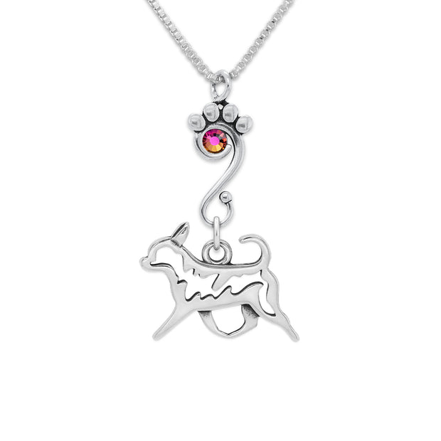 Chihuahua Necklace Body Design with Silk Shimmer Crystal in Sterling Silver on Box Chain.