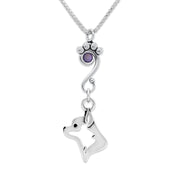 Chihuahua Necklace Head Design with Tanzanite Crystal in Sterling Silver on Box Chain.