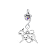 Chihuahua Necklace Body Design with Aurora Borealis Crystal in Sterling Silver.