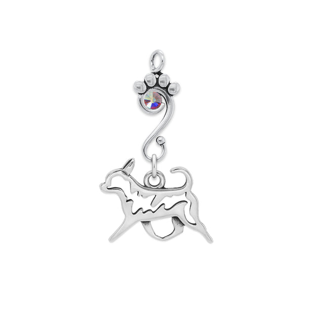Chihuahua Necklace Body Design with Aurora Borealis Crystal in Sterling Silver.