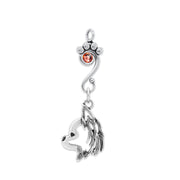 Longhaired Chihuahua Pendant Head Design with Peach Crystal in Sterling Silver.