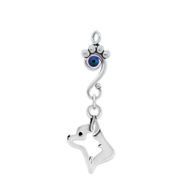 Chihuahua Pendant Head Design with Scarabaeus Crystal in Sterling Silver.