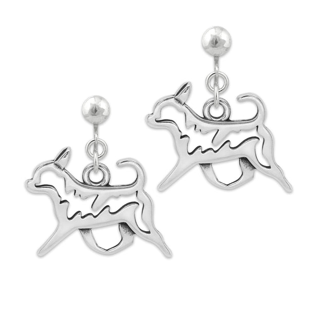 Chihuahua Clip-On Earrings Body Design in Sterling Silver.
