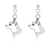 Chihuahua Earrings Head Design in Sterling Silver in Dangle Post.
