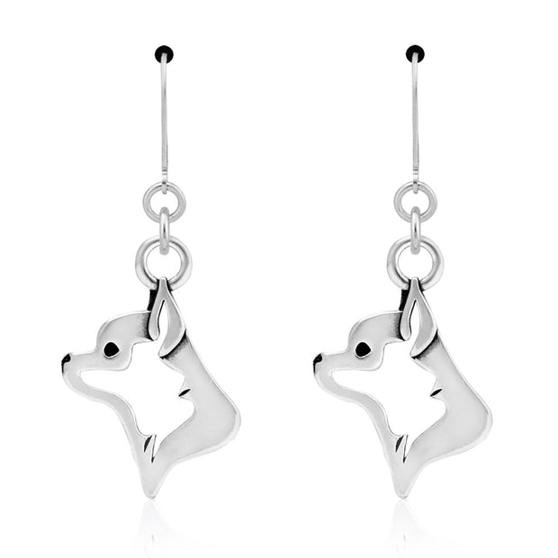 Chihuahua Earrings in Sterling Silver, Smooth Coat