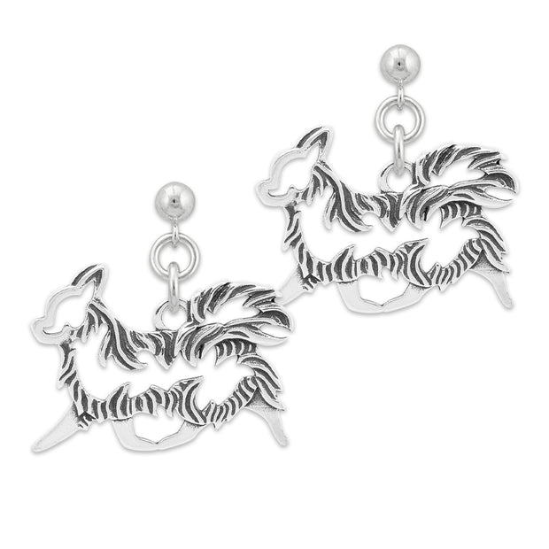Chihuahua Earrings Gaiting Body Design in Sterling Silver in Dangle Post.