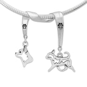 Chihuahua Necklace Head and Body Designs on Paw Print Charm Holder in Sterling Silver on Omega Chain.