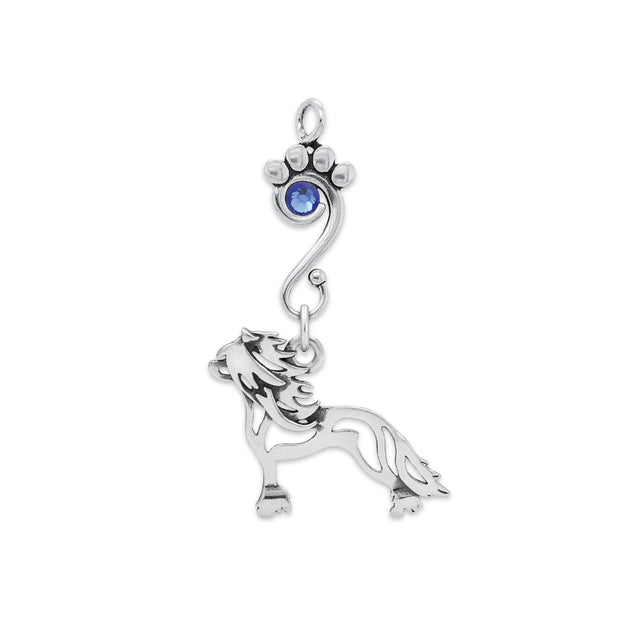 Chinese Crested Pendant Body Design with Sapphire Crystal in Sterling Silver.