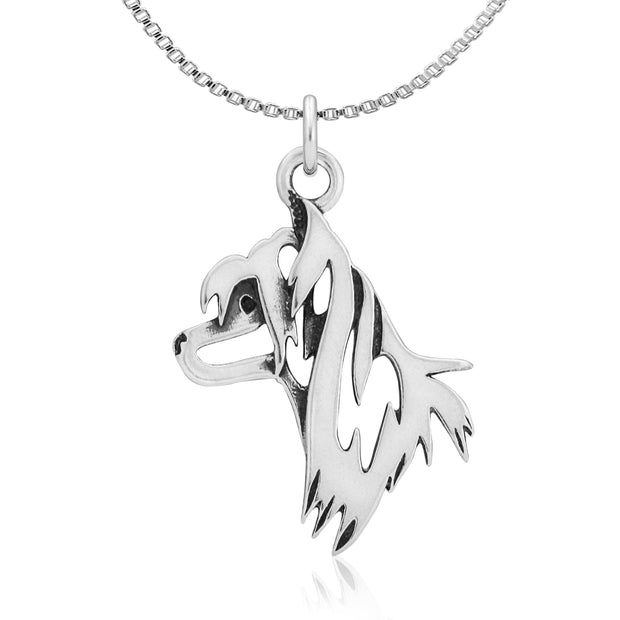 Chinese Crested Necklace Head Design in Sterling Silver on Box Chain.