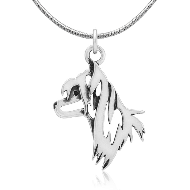 Chinese Crested Necklace Head Design in Sterling Silver on Snake Chain.