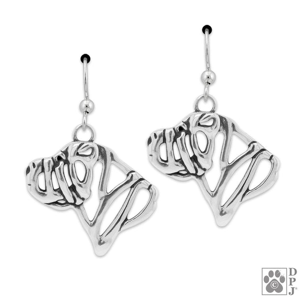 Sterling silver Chinese Shar Pei earrings head study on french hooks, Chinese Shar Pei gifts