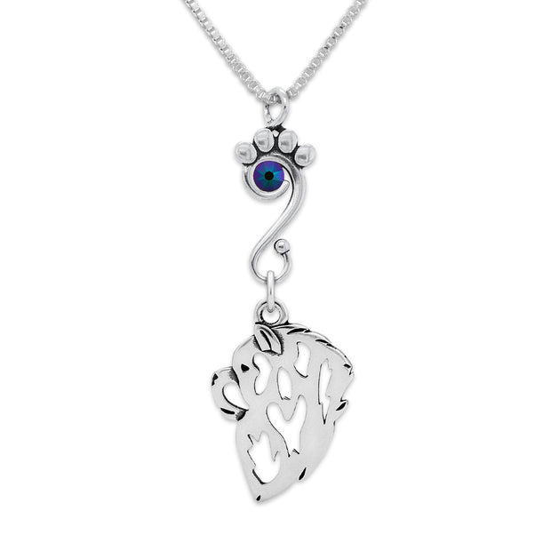 Chow Chow Necklace Head Design with Scarabaeus Crystal in Sterling Silver on Box Chain.