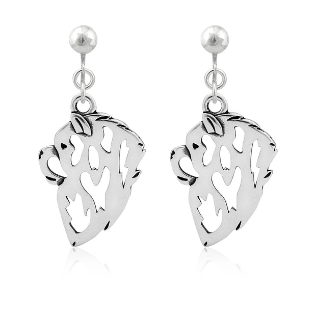 Chow Chow Clip-On Earrings Head Design in Sterling Silver.