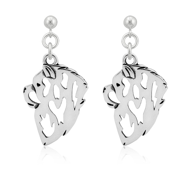 Chow Chow Earrings Head Design in Sterling Silver in Dangle Post.
