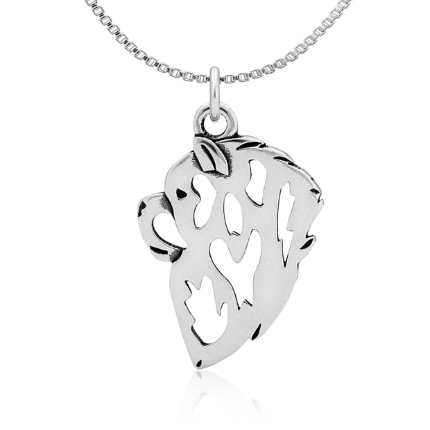 Chow Chow Necklace Head Design in Sterling Silver on Box Chain.