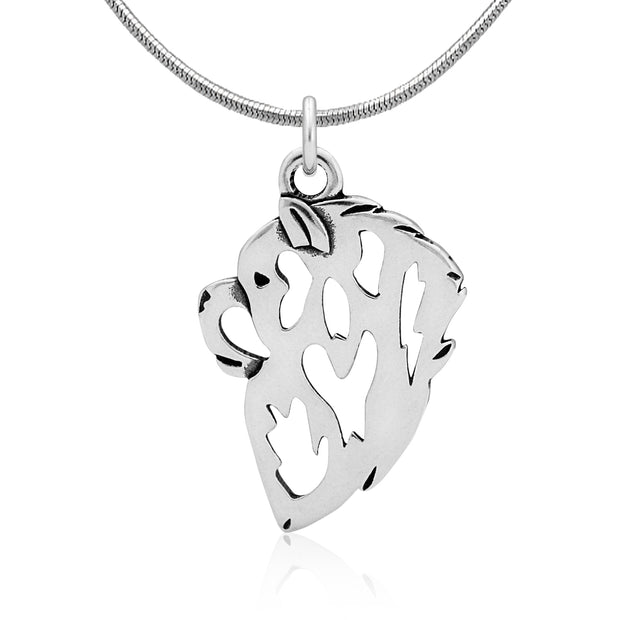 Chow Chow Necklace Head Design in Sterling Silver on Snake Chain.