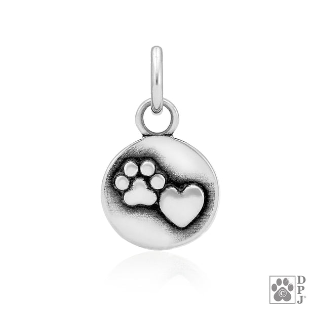 Paw print and heart necklace pendant, Paw and heart necklace pendant in sterling silver