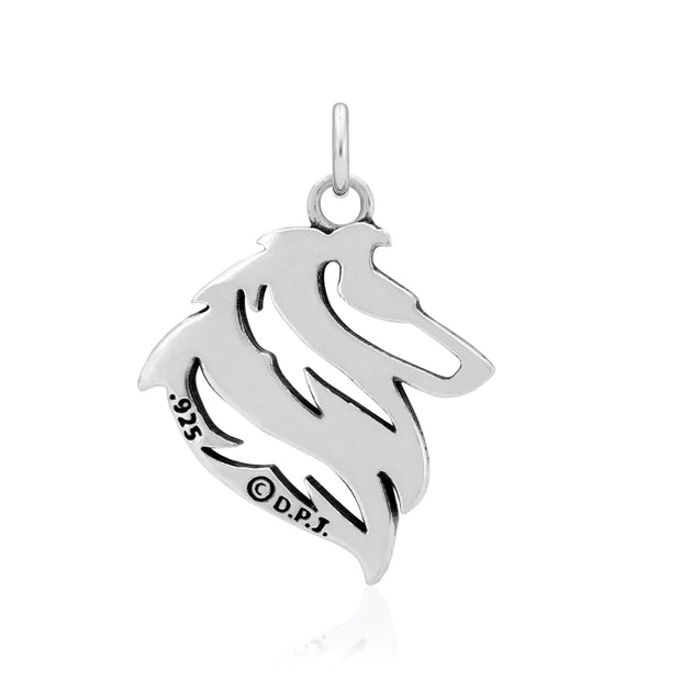 Rough Coat Collie Pendant Head Design in Sterling Silver Back Side VIew.