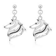Rough Coat Collie Earrings Head Design in Sterling Silver in Dangle Post.