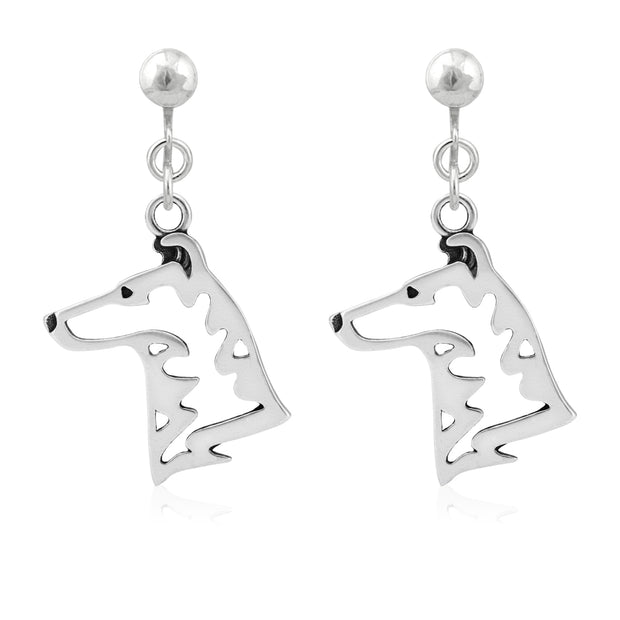 Smooth Collie Clip-On Earrings Head Design in Sterling Silver.