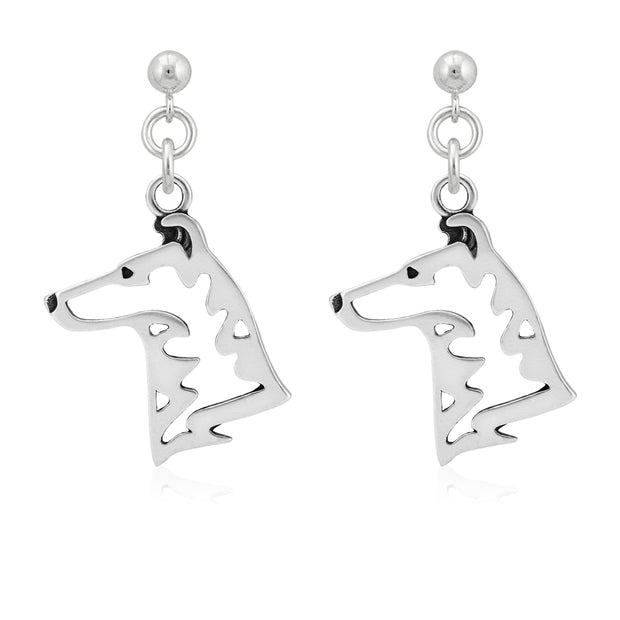 Smooth Collie Earrings Head Design in Sterling Silver in Dangle Post.
