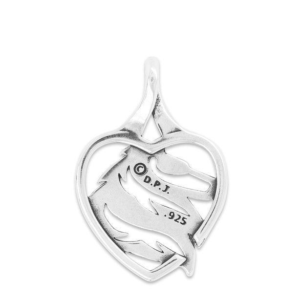 Collie Heart Pendant Head Design in Sterling Silver Back Side View.
