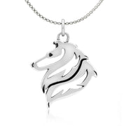 Rough Coat Collie Necklace Head Design in Sterling Silver on Box Chain.
