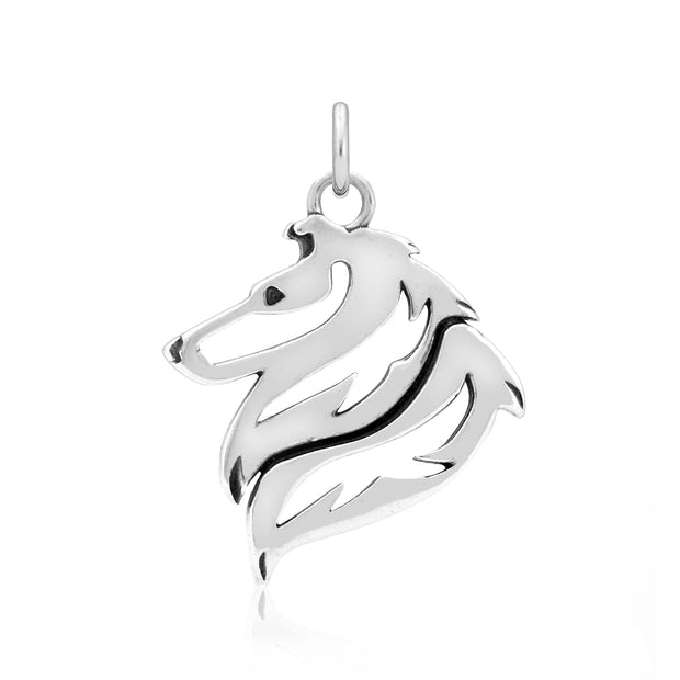 Rough Coat Collie Pendant Head Design in Sterling Silver.