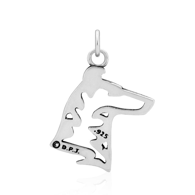 Smooth Collie Pendant Head Design in Sterling Silver Back Side View.