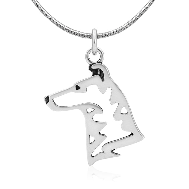 Smooth Collie Necklace Head Design in Sterling Silver on Snake Chain.